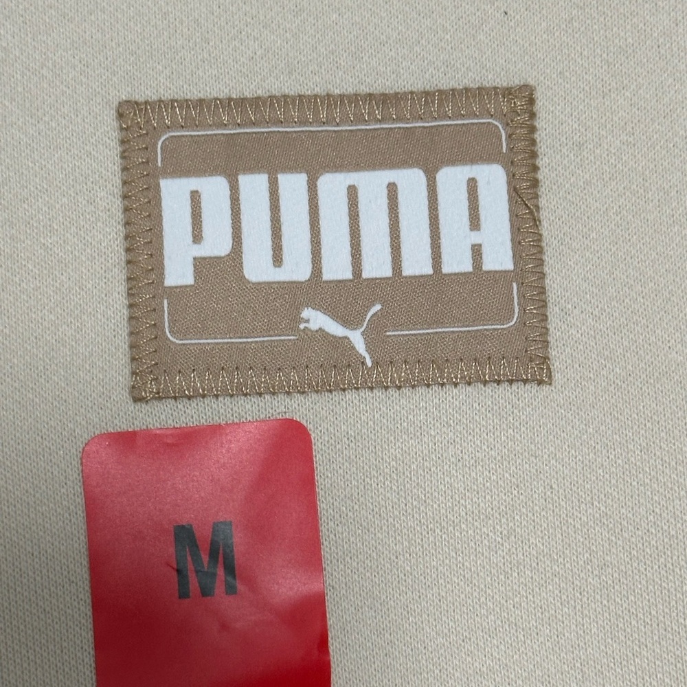 Women's PUMA Medium 8 10 Cream Fleece Sweatshirt Logo Crew Pullover Long Sleeve - Picture 9 of 12